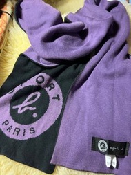 agnes b.SPORT b.logo圍巾(紫黑)，208*20公分