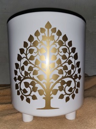 BIG golden tree print white pots for plants LARGE 9x9.5 inches / paso / round pots / indoor &amp; outdoor