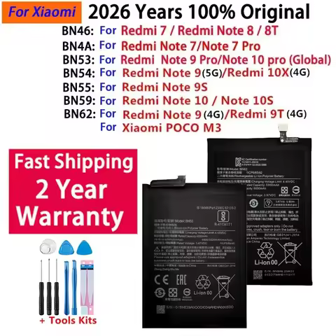BN53 BN54 BN55 BN46 BN4A BN59 BN62 Battery For Xiaomi Redmi Note POCO M3 7 8 8T 9 9T 9S 10 10S 10X 4