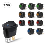 12PCS Round Toggle LED Switch 12V Car Truck Rocker On-Off Control Rocker Toggle Switch 3Pins 12V 20A