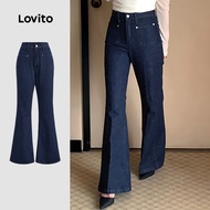 Lovito Casual Plain Rivet Jean for Women L132ED225