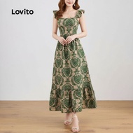 (trendy2)Lovito Boho Tribal Print Ruffle Pattern Dress for Women L129ED445