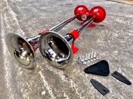 แตรด่วน 2 ปาก แตรลมไฟฟ้า 2 ปากเหล็กยาว ใช้ด้วยกันได้ ( 12v. & 24v. ) แตรด่วนสามช่า เสียงดังโจ๊ะๆ ดัง