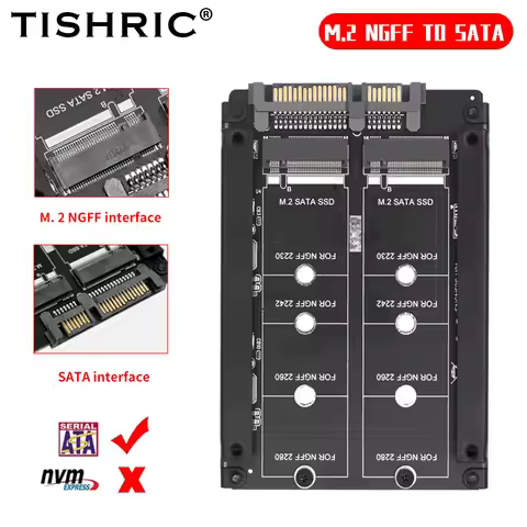 TISHRIC Dual Port M.2 to Sata 22PIN Adapter Card M.2 NGFF SSD SATA Adapter For NGFF 2230 2242 2260 2