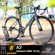 จักรยานเสือหมอบ Backer รุ่น A2 (เฟรมอลูมินั่ม ซ่อนสาย ลบรอยเชื่อม,เกียร์ Shimano Sora 18Sp.,น้ำหนัก 9.2 Kg.)