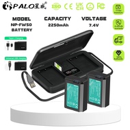 PALO NP-FW50 battery 7.4V 2250mAh for A6400 A6300 A6000 A51 A7 A7R A7S ZV-E10+2-slot charger