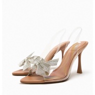 Zara's Home 2023 Autumn Women's Shoes Apricot Bow Plastic High Heel Sandals