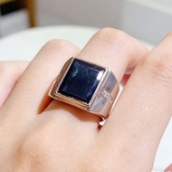 100% Natural Black Sapphire Ring for Man 8ct 11mm*14mm Sapphire Man Ring Silver Ring Solid 925 Silve
