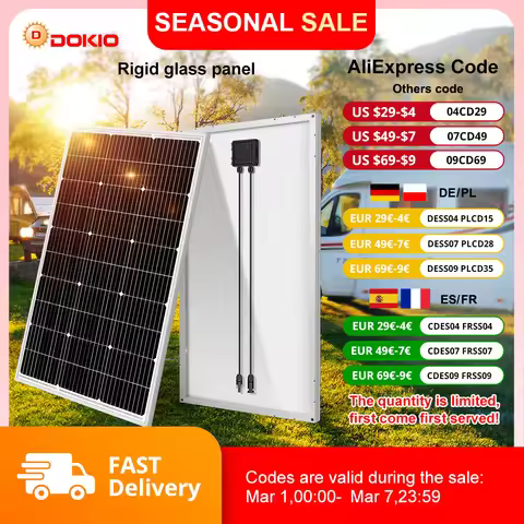 DOKIO 18V 100W-200W Rigid Solar Panel China Monocrystalline Silicon Waterproof Solar Panel #DSP-100M