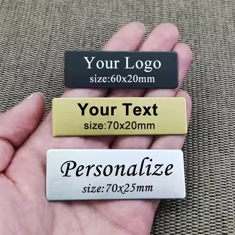 60X20 70x20 70x25mm Customizable Brooches Pin Personalized Engraved Text Logo Business ID Plate Meta