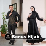 Amara Dress Couple Kemeja Batik - Dress Busui Gamis Kombinasi Brokat