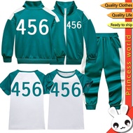 Baju Squid Game Baby Boys Girls Jacket T-shirt + Pants 3pcs Number 456 Kids Clothes Spring Autumn Fa