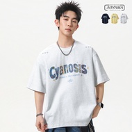 AOYAMA Cyanosis Appliqué Design Loose Pure Cotton Short T [AOT7271] Men Women Casual Loose Short-Sle