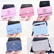 🈹Chanel 經典Card holder 卡包零錢包散紙包銀包 櫻花粉粉紅色粉紅色灰藍色淺藍色天藍色淺灰色荔枝牛皮 Cardholder wallet