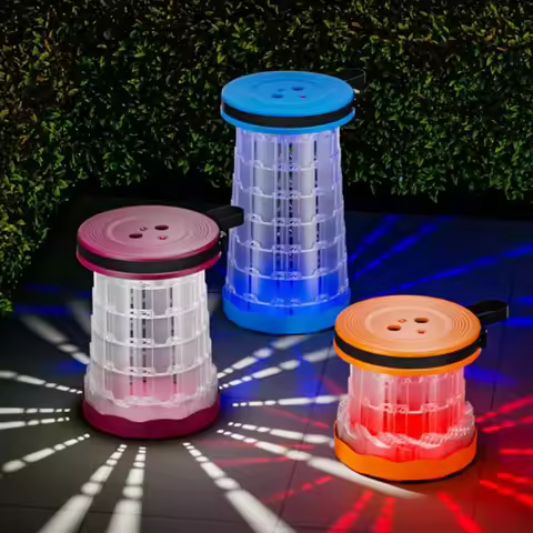 New Outdoor Portable LED Brighten Telescopic Stools & Ottomans Hosehold Camping Fishing Foldable Adj