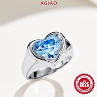AGIAO Love Ring 2 Carat Sea Blue Moissanite Niche Open Heart Shape Premium Class for Women