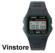 [Vinstore] Casio F-91 Black Resin Band Green Amry Sports Men Watch F-91W-3D F91W-3D F91W-3 F-91W-3 F