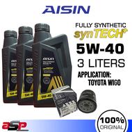 AISIN 5W-40 synTECH+ Fully Synthetic Engine Oil 3 Liters Bundle for Toyota Wigo