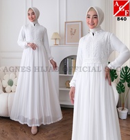 Agnes Hijab - Fujhy Dress Gamis Putih Wanita Gamis Plisket Brukat Baju Muslim Wanita Busana Lebaran 