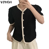 VONDA Women Korean  Short Sleeves Opening placket With Buttons Casual Blazer