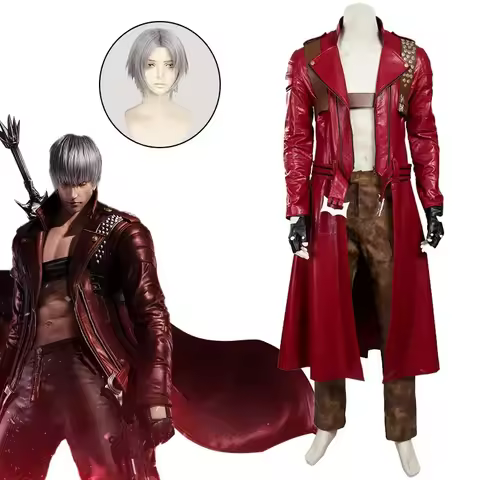 Devil Cos May Cry 3 Cosplay Costumes Dante Men's Game Uniforms Wig Red Long Poncho Jacket Set Hallow