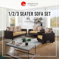 [LOCAL SELLER] 1+2+3 Seater Fabric Sofa Set Floral Pattern Brown (FREE DELIVERY &amp; INSTALLATION)