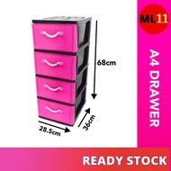 (4 TIER) A4 Drawer Black Frame / Premium Plastic A4 Drawer / Storage Cabinet / Cloth Cabinet 4014-04
