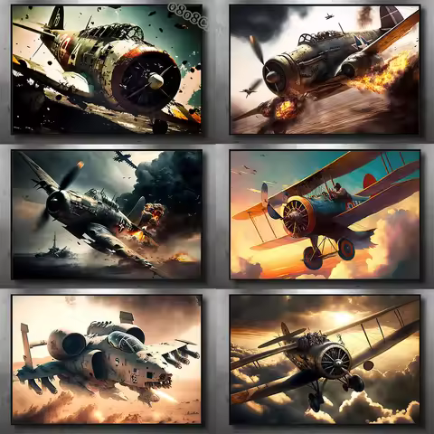 War Plane Fighter Plane Posters Canvas Print Art Paintings Watercolor War Plane Wall Art Pictures fo