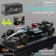 Bburago 1:43 Mercedes-AMG Petronas F1 Team W15 2024 #44 Hamilton #63 George Russell Alloy Car Die Ca