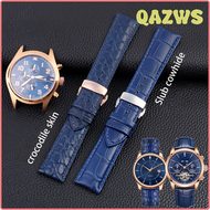 QAZWS สายนาฬิกาหนังวัวจระเข้18มม. 20มม. 22มม. สำหรับ Iwc/ Omega/พลเมืองสายนาฬิกานาฬิกาหนังวัวสีน้ำเง