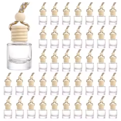 Hanging Car Air Freshener Diffuser, 100Pcs 8ml Empty Glass Essential Pendant Bottles, Automotive Oil