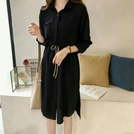 Woman Long Sleeve Solid Bow tie Slim Dress