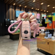 Pink Key Cover Case Car Remote Key Protector Holder Key Chain For Mercedes Benz Maybach S580 A-B-C-M