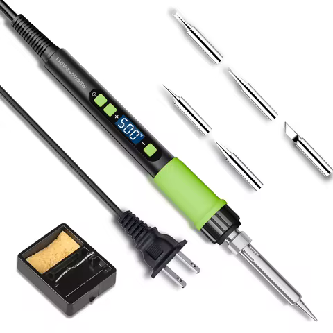 90W Soldering Iron Kit | 5 Tips & Stand, LCD, Auto-Sleep, Fast Heat. 180-500°C (356-932°F). For Repa
