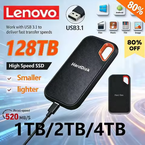 2026 New Lenovo Portable SSD 128TB External Hard Drive USB3.1 Type-C high Disk 30TB Mass Solid State