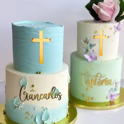 16/2Pcs Baptism Cake Toppers Cross Cupcake Toppers Gold Acrylic Cross Cake Topper God Bless Baptism 