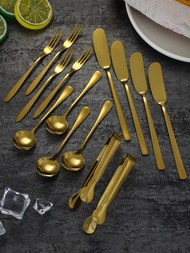 14-Piece Set Stainless Steel Cheese Knife Butter Spreader Knife Coffee Spoon Sugar Cube Dessert Fork Set