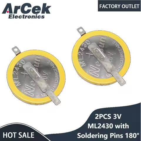 2PCS 3V ML2430 with Soldering Pins 180 Degree Rechargeable Battery 2430 for Motherboard Device Memor