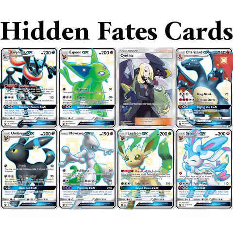 PKM Hidden Fates (HIF) holographic Proxy Game Cards Charizard Sylveon Espeon Greninja Leafeon Mewtwo