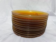 早期琥珀玻璃鯉魚盤 /全新庫存品（單個80，11個合售780）直徑22.5公分
