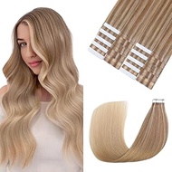 Sindra Tape-In Real Hair Extensions, Ash Blonde to Bleach Blonde, 20 Pieces, 50 g, 55 cm, Silky Stra