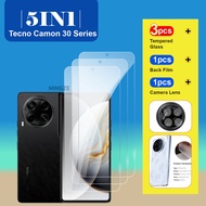 5 in 1 Tempered Glass Film Protective for Tecno Camon 30 Screen Camera Lens Protector and Carbon Fiber Back Film HD Tecno Camon 30 Pro 5G Transparent Protective Glass
