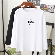 hello you t-shirt Lengan Panjang Muslimah perempuan lelaki kain cotton baju labuh wanita laki longsleeve tshirt women