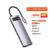 Chia Cổng Baseus 8 in 1 USB C Hub Type C sang Cổng Ethernet 4K HDMI PD 100W cho Dell USB 3.0 Xiaomi 