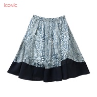 iCONiC BLUE Sneak Skirt #4937 กระโปรงพิมพ์ลายสีฟ้า แต่งผ้าสีดำ  ยาว50cm. กระโปรงแฟชั่น กระโปรงหรู กร