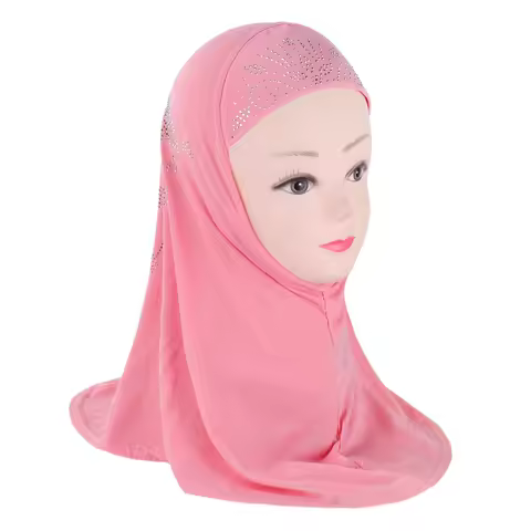 H359 new style simple small girl hijab with beautiful stones muslim scarf headwrap islamic hats