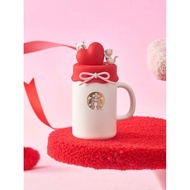 Starbucks Valentine's Day Gift Love Cat Style Mug with Lid Ceramic Desktop Cup Office Cup Coffee Cup