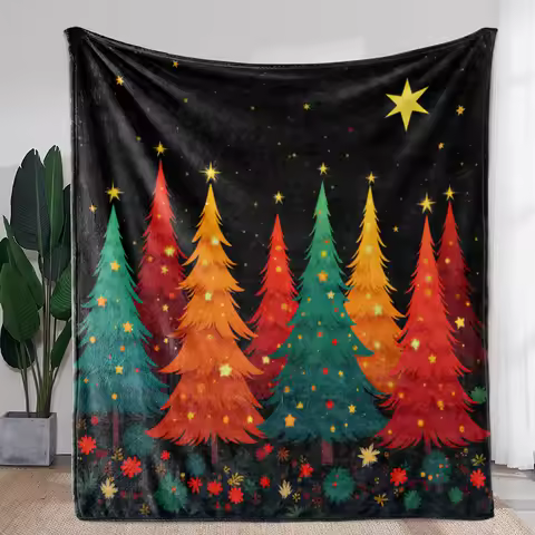 1pc Sdoo Christmas Tree & Stars Flannel Blanket - Soft Warm Plush All-Season Cozy Throw with Multico