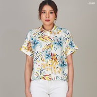 AT H เสื้อเชิ้ต อก 42"- 46" ยาว 22"-24 (ดูที่รูป)  เสื้อแขนสั้น แขนในตัว เสั้นผ้าลินินแท้ เส้นใยธรรม
