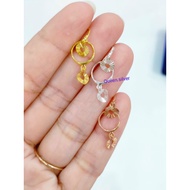 GANTUNGAN Children's Kenip Earrings with Love Pendant Model, 925 Silver Carved, Gold Plated